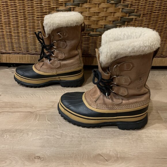 Sorel Kaufman Caribou Winter Boots Women's Size 5 Leather Wool Lined Canada Made - Picture 1 of 8